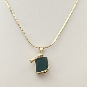 Gold Plated Green Crystal Emerald Style Charm Necklace | Minimalist